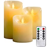 YIWER Flameless Candles, 4' 5' 6' Set of 3 Real Wax Not Plastic Pillars, Include Realistic Dancing LED Flames and 10-Key Remote Control with 2/4/6/8-hours Timer Function, 300+ Hours (3, Ivory)