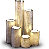 LED Lytes Flameless Timer LED Candles Slim Set of 6, 2' (inches) Wide and 2'- 9' Tall, Silver Coated Wax and Flickering Warm White Flame for Christmas Decor, Wedding Decorations and Gifts for Mom