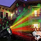 Christmas Projector Lights, Led Christmas Laser Lights Landscape Spotlight Red and Green Star Show with Rf Wireless Remote Christmas Decorative for Outdoor Garden Patio Wall Xmas Holiday Party