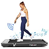 beachey Folding Treadmill, 2-in-1 Under-Desk Treadmill for Home, Office, Gym.Compact Jogging/Running Machine with Remote Control, Bluetooth Speaker and LED Display,No Assembly Needed(Black)