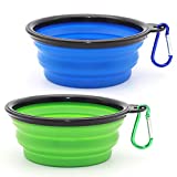 Collapsible Dog Bowl, 2 Pack Small Collapsible Dog Water Bowls for Cats Dogs, Portable Pet Feeding Watering Dish for Walking Parking Traveling with 2 Carabiners (Small, Blue+Green)