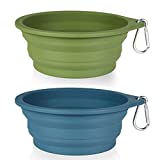 SLSON 2Pack Collapsible Dog Bowl,Integrated Molding Travel Bowl No Plastic Rim Pet Feeding Bowls for Walking Traveling Outdoors,600ML (Navy Blue+Dark Green)