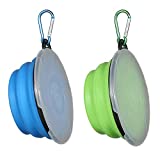 Collapsible Dog Bowl,2 Pack Portable and Foldable Pet Travel Bowls Collapsable Dog Water Feeding Bowls Dish for Dogs Cats and Small Animals,with Lids (Small, Blue+Green)