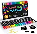 Shuttle Art Chalk Markers, 24 Vibrant Colors Liquid Chalk Markers Pens for Chalkboards, Windows, Glass, Cars, Erasable, 3mm Reversible Fine Tip with 30 Chalkboard Labels for Office Home Supplies