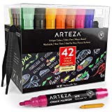 Arteza Liquid Chalk Markers, Water-Based 42-Color Pack with 50 Chalkboard Labels and Replaceable Tips for Adults, Bistros & Restaurants