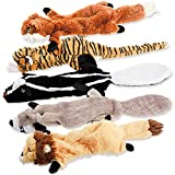 Dog Squeaky Toys, No Stuffing Plush Chew Toy for Small Medium Dogs Puppy Aggressive Chewers Large Breed, 5 Pack Cute Animal Raccoon Squirrel Tiger Fox and Lion, Tough Durable Teething Interactive Gift