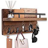 OurWarm Key Holder for Wall Decorative with 5 Key Hooks, Wall Mounted Key Hangers for Wall with Mail Key Rack, Wooden Mail Organizer with Shelf, Rustic Home Decor for Entryway Mudroom Hallway Office