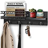 Key Holder for Wall, AXTEE Mail and Key Holder Wall Mount with 4 Double Key Hook and Mail Holder, Key Rack Suitable for Entryroom, Hallway, Kitchen, Office- Black
