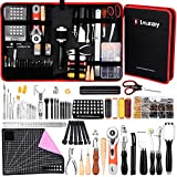 IMZAY 304Pcs Leather Tooling Working Kit, Compact Beginner Leather Tools and Supplies with Leather Stitching Sewing Carving Cutting Crafting Tools for Leather Sheath Wallet Belt Boot Seat Sewing