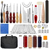 Leather Working Tools Kit 103 Pcs, Leather Craft DIY Tools with Stamping Tool, Cutting Mat, Snaps Rivets Kit, Stitching Groover, Waxed Thread, Leather Tool Kit for Stitching Punching Cutting Sewing