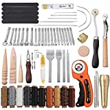 67 PCS Leather Working Kit Stitching Groover Stamping Tools Set Cutting Prong Punch Hand Sewing Kit for Leather Craft Making