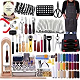 BUTUZE 440Pcs The Most Complete Leather Working Tool Set Punch Cutter Tools, Letter and Number Stamp Set, Stamping Set, Leather Apron, Tanned Leather and Instruction for Beginner and Professional