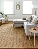 The Knitted Co. 100% Jute Area Rug 9 x 12 Feet - Braided Design Hand Woven Natural Carpet - Home Decor for Living Room Hallways - Rectangle Natural Fibers