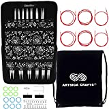 ChiaoGoo Twist Red Lace 5-Inch Complete 7500-C Interchangeable Circular Knitting Needle Set, Sizes US 2, 3, 4, 5, 6, 7, 8, 9, 10, 10.5, 11, 13, 15 with 6 Cords Bundle with 1 Artsiga Crafts Project Bag