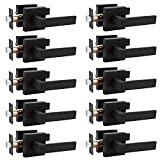 Probrico 10 Pack| Matte Black Privacy Door Levers, Heavy Duty Bed and Bath Door Locks Interior Keyless Locksets, Reversible Flat Levers with Square Rosette