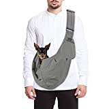 SlowTon Pet Carrier, Hand Free Sling Adjustable Padded Strap Tote Bag Breathable Cotton Shoulder Bag Front Pocket Safety Belt Carrying Small Dog Cat Puppy Machine Washable Grey