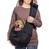 AOFOOK Dog Cat Sling Carrier Adjustable Padded Shoulder Strap with Zipper Pocket for Outdoor Travel (Black)