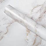 Homein Marble Paper White/Gold 17.5 x 78.7 inch Self Adhesive Decorative Granite Vinyl Film Counter Stick Removable Peel and Stick Wallpaper Thick Roll for Countertop Cabinet Bathroom