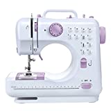 Mini Sewing Machine for Beginner, Portable Sewing Machine, 12 Built-in Stitches Small Sewing Machine Double Threads and Two Speed Multi-function Mending Machine with Foot Pedal for Kids, Women (Purple)