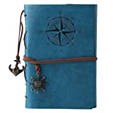 Leather Writing Journal Notebook, MALEDEN Classic Spiral Bound Notebook Refillable Diary Sketchbook Gifts with Unlined Travel Journals to Write in for Girls and Boys (Sky Blue)