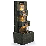 Gardenfans Outdoor Garden Water Fountains with LED Lights Indoor Modern Floor-Standing Fountain for Garden, Patio, Porch, Yard and Home Art Decor