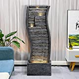 watnature Contemporary Curves Indoor Outdoor Fountain with LED Lights - 39.3” H Modern Lighted Garden Fountain, Cascading Tower Freestanding Waterfall Feature for House, Office, Garden, Patio