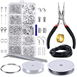PP OPOUNT Jewelry Findings Set Jewelry Making Kit Jewelry Findings Starter Kit Jewelry Beading Making and Repair Tools Kit Pliers Silver Beads Wire Starter Tool