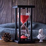 Hourglass Timer with Red Sand, 60 Minute Wooden Frame Sand Timer, Creative Handcraft Decoration