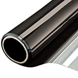 Window Film One Way Mirror Film Daytime Privacy Static Non-Adhesive Decorative Heat Control Anti UV Window Tint for Home and Office Black Silver 6 Mil 17.7 Inch x 6.5 Feet