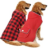HDE Reversible Dog Raincoat Hooded Slicker Poncho Rain Coat Jacket for Small Medium Large Dogs Buffalo Plaid Red - XL
