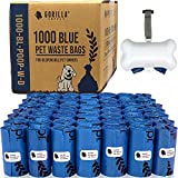 Gorilla Supply Dog Poop Waste Bags with Dispenser and leash tie, Dog poop bags, Leak-Proof, Durable and Strong, Unscented, EPI technology, BPA free, Large 9X13in bags, Blue, 1000 Count