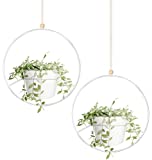 Mkono Boho Hanging Planter, Set of 2 Round Metal Plant Hanger with Plastic Plant Pot, Modern Wall and Ceiling Planter Mid Century Flower Pot Holder, Fits 6 Inch Planter (Plastic Pots Included), White
