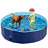 Fuloon PVC Pet Swimming Pool Portable Foldable Pool Dogs Cats Bathing Tub Bathtub Wash Tub Water Pond Pool Pet Pool & Kiddie Pools for Kids in The Garden, (80x20cm(32inch.D x 8inch.H), Blue)