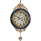 SHISEDECO Elegant, Traditional, Decorative, Hand Painted Modern Grandfather Wall Clock Fancy Ethnic Luxury Handmade Decoration, Swinging Pendulum for New Room or Office. Large. 29.5 Inch. (Blue)
