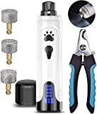 YABIFE Dog Nail Grinder and Clipper, Dog Nail Trimmer, Super Quiet Dog Nail File, Pet Nail Grinder with Dog Nail Scissor, for Small Large Dogs Cats Claw Care & Grooming,3 Speeds, 3 Grinding Wheels