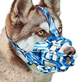 Dog Muzzle, Soft Basket Muzzle for Small Medium Large Dogs Golden Retriever Labrador, Breathable Silicone Muzzle to Prevent Biting and Chewing with Adjustable Strap and Printed Design