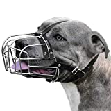 BRONZEDOG Dog Muzzle Pitbull Metal Mask Amstaff Wire Basket Pit Bull Adjustable Leather Straps for Large Dogs