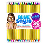 Face Paint Crayons for Kids, Blue Squid 36 Jumbo 3.25' Face & Body Painting Makeup Crayons, Safe for Sensitive Skin, 8 Metallic & 28 Classic Colors, Great for Birthdays & Halloween Makeup