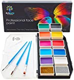 Face Paint Kit – Dermatologically Tested – Non-Toxic & Hypoallergenic – Professional Face Painting Kit for Kids & Adults – Cosplay Makeup Kit – Easy to Apply & Remove – Leakproof Dry Glitters