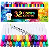 Fabric Markers Pen, 32 Colors Permanent Fabric Paint Pens Art Markers Set - Fine Tip, Child Safe & Non- Toxic for Canvas, Bags, T-Shirts, Sneakers