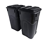 United Solutions 32 Gallon Wheeled Outdoor Garbage Can with Attached Snap Lock Lid and Heavy-Duty Handles, Black, Heavy-Duty Construction, Perfect Backyard, Deck, or Garage Trash Can, 2 Pack, (TI0088)