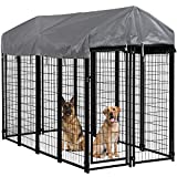Dog Pen Dog Playpen House Heavy Duty Outdoor Metal Galvanized Welded Pet Crate Kennel Cage with UV Protection Waterproof Cover and Roof (7.5 x 3.75 x 5.8 Feet)