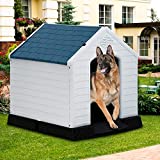 Dkeli, white Large Dog House Indoor Outdoor Waterproof Ventilate Plastic Dog House Pet Shelter Crate Kennel with Air Vents and Elevated Floor for Small Medium Large Dogs, Easy to Assemble