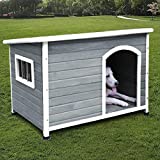 Wood Dog Houses Outdoor Insulated, Weatherproof Dog Houses Outside with Door Cute Wooden (for Large Dogs, Light Grey)