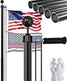 SCWN Flag Pole for Outside In Ground,25FT Sectional Aluminum Extra Thick Heavy Duty Black FlagPole with 5x3 USA Flag White Gloves,Flag Poles Kit for Yard,Outdoor,Commercial or Residential