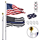 30FT Telescopic Flag Pole Kit, Extra Thick Heavy Duty Aluminum Telescoping Flagpole for Outside, Outdoor Inground Large Flag Poles with 3x5 American Flag for Residential, Yard or Commercial, Silver