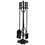 GASPRO 5-Piece Fireplace Tools Set, 32 Inch Wrought Iron Fireplace Accessories Includes Fire Poker, Shovel, Brush, Tong, and Stand, Easy to Assemble