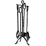 5-Piece Fireplace Tools Set 31’’, Heavy Duty Wrought Iron Fire Place Toolset with Poker, Shovel, Tongs, Brush, Stand for Outdoor Indoor Chimney, Hearth, Stove, Firepit-Easy to Assemble, Black
