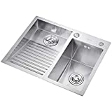 Bathroom Sinks Laundry Pool Balcony Household Stainless Steel Laundry Sink Wash Basin with Washboard Easy to Clean Double Sink Laundry Pool Gift (Color : A, Size : 804822cm)