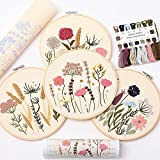 Embroidery Kit for Beginners 4 Sets, Hand DIY Cross Stitch Kits,4 pcs Bamboo Embroidery Hoop,4 pcs Plants Flowers Embroidery Patterns and Threads,Easy for The Embroidery Beginners to Learn…